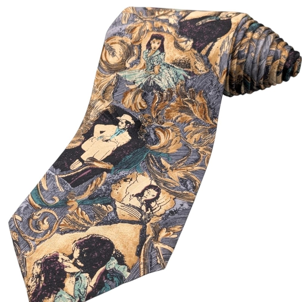Gone With The Wind Tie 56" Vintage Morgan Hart‎ Mens Brown Silk Movie Novel 90s